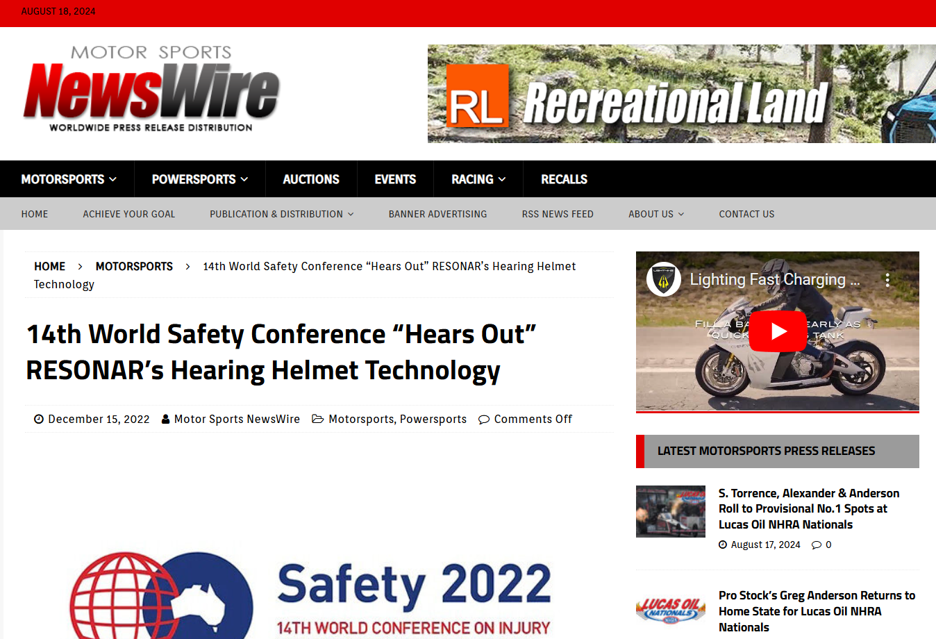 14th World Safety Conference “Hears Out” RESONAR’s Hearing Helmet Technology